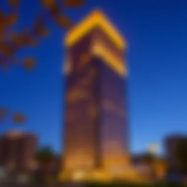 Evening Illumination of Blumont Capital Tower Evening illumination of Blumont Capital Tower accentuating its architectural features