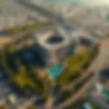 Aerial view of Barsha South showcasing its modern architecture and green spaces