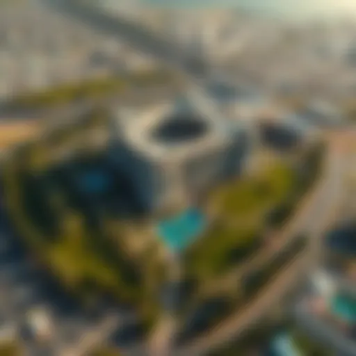 Aerial view of Barsha South showcasing its modern architecture and green spaces