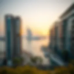 Stunning architectural view of Blu Water Dubai at sunset