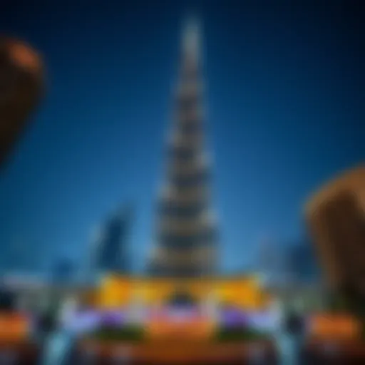 A stunning view of the Burj Khalifa with surrounding architecture