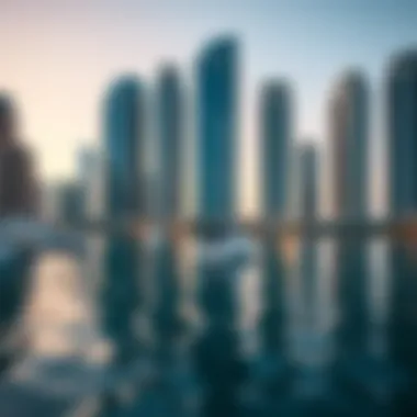 The serene waters of the Dubai Marina reflecting modern skyscrapers
