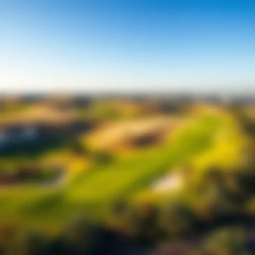 Aerial view of the lush golf greens in Damac Hills