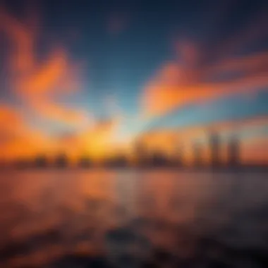 Stunning sunset over the Arabian Gulf with reflection on water